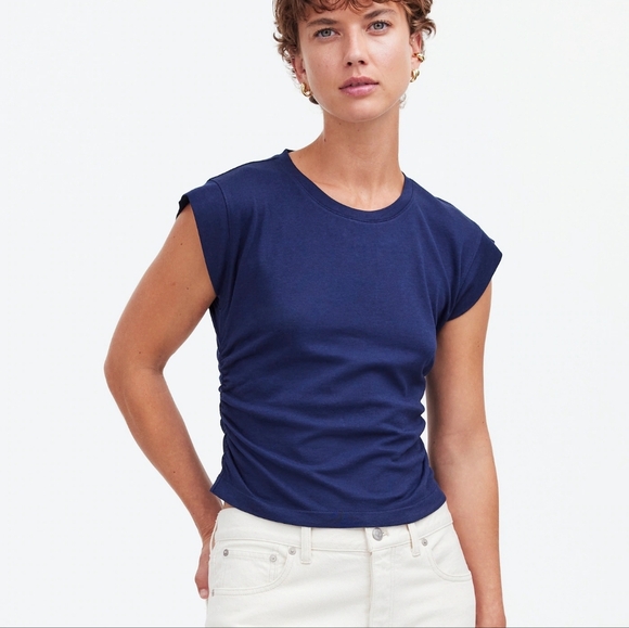 Madewell Side-Cinch Muscle Tee Women's XS Dark Nightfall Navy Blue‎ Ruching NWT - Picture 6 of 9